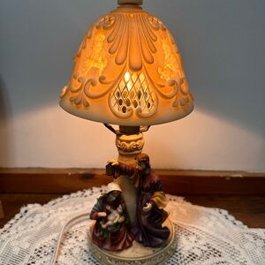 Vintage Religious Decorative Cream Table Lamp with Figurines